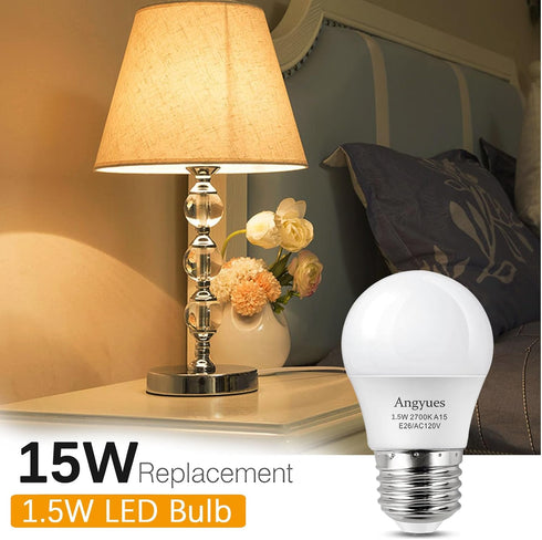 Low wattage Light Bulbs 1.5W LED Bulb Equivalent 15W20W Light Bulbs, 120v A15 LED Bulb Warm White 2700K Energy Saving Home Light Bulb E26 Base Cei...