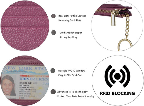 woogwin Slim RFID Credit Card Holder for Women Mini Front Pocket Wallet Purse With Keychain...