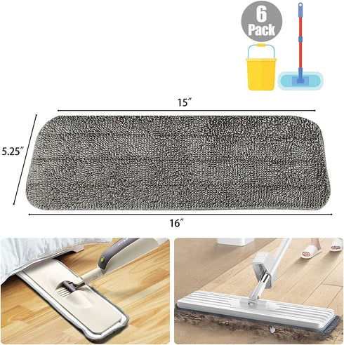 6 Pack Microfiber Spray Mop Replacement Heads for Wet Dry Mops, Premium Floor Cleaning Pads, Reusable Replacement Refills Compatible with Bona Flo...