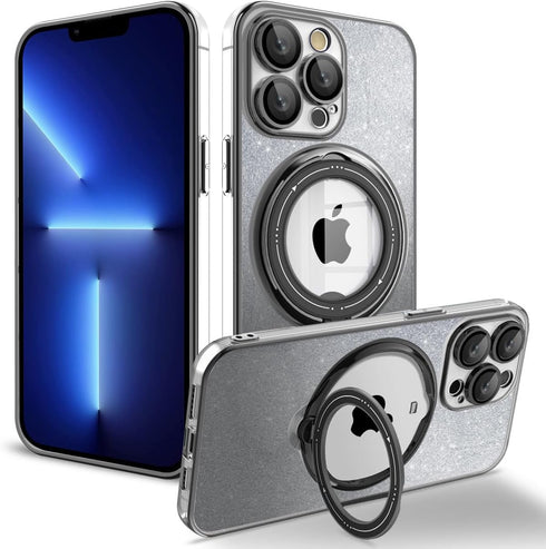 for iPhone 11 Case Glitter with Rotatable Ring Stand Compatible with MagSafe, Plating Bling Clear Case with Camera Lens Protector Slim Phone Case ...
