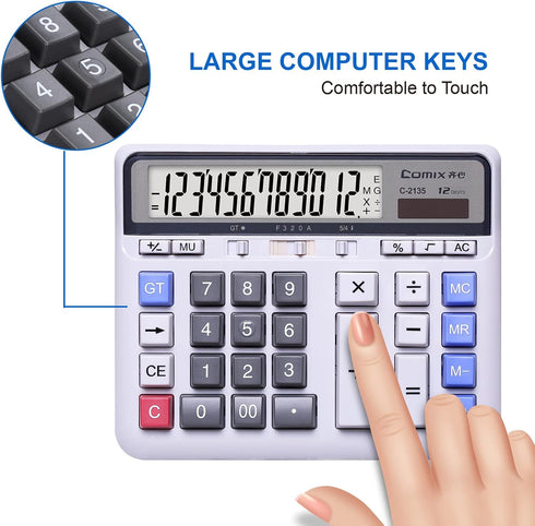 Comix Desktop Calculator Solar Battery Dual Power with 12-Digit Large LCD Display and Large Computer Keys Standard Function Calculator for Home Of...