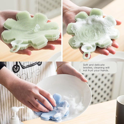 Silicone Sponge Dish Washing Kitchen Scrubber?Dishwashing Brush Silicone Kitchen Brush Flower Shape Cleaning Brushes for Home Restaurant (1, Rando...