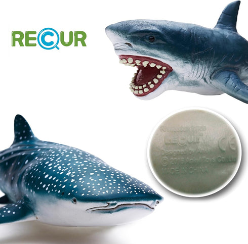 Gemini&Genius Sea Animal Great White Shark and Whale Shark Action Figure Set Soft Rubber Ocean Sea Animal Marine Animal Model Toys for Kids Swimmi...