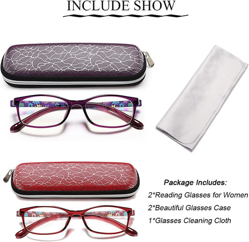 EYEURL Reading Glasses Women Blue Light Blocking - Set of 2 Pattern Design Value Computer Readers (Red+Purple, 2.75)...