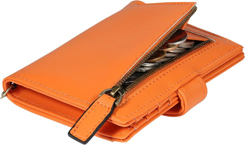 Travelambo Rfid Wallet Women Leather Bifold Compact Small Wallet for Women (Orange)...