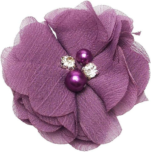 Chenkou Craft Pack of 12pcs Chiffon Flowers Ribbon Bows W/Beads 2-3/8" (60mm) Appliques Wedding Decor Bulk Lots (Mauve)...