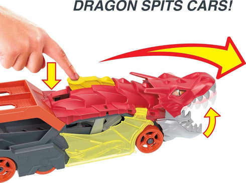 Hot Wheels City Toy Car Track Set, Dragon Launch Transporter & 1:64 Scale Car, Launch Vehicles from Creature's Mouth, Stores up to 5 Vehicles...