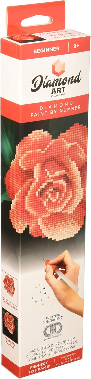 DIAMOND ART BY LEISURE ARTS Diamond Painting Kits for Adults 8"x8" Beginner Red Rose, Full Drill, Diamond Art Kits, Dimond Art, Diamond Art for Ad...