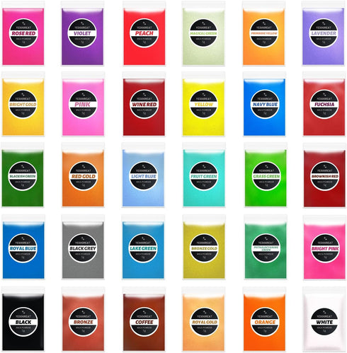 30 Colors Mica Powder, Mica Pigment Powder for Epoxy Resin, Lip Gloss, Eye Shadow, Paint, Dye, Soap Making, Nail Polish, Candle Making, Bath Bombs...