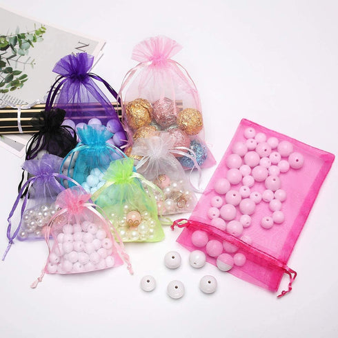 Akstore 100Pcs 2.8"x3.6"(7x9cm) Sheer Drawstring Organza Jewelry Pouches Wedding Party Christmas Favor Gift Bags (Black)...