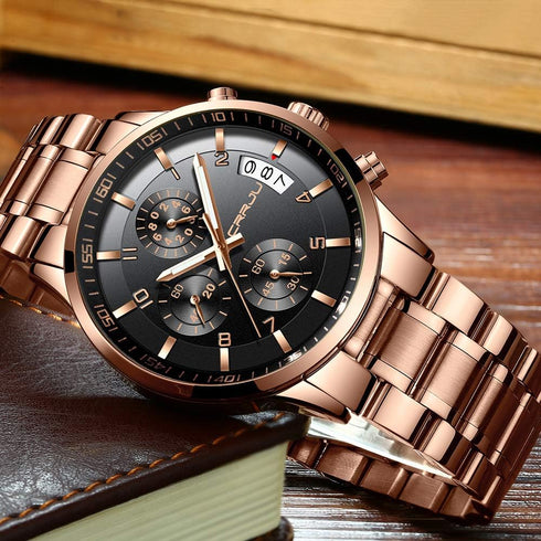 CRRJU Men's Fashion Stainless Steel Watches Date Waterproof Chronograph Wristwatches,Stainsteel Steel Band Waterproof Watch...