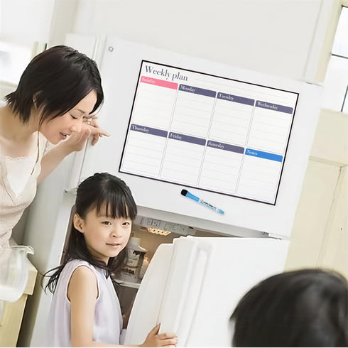 Magnetic Dry Erase Whiteboard Set for Refrigerator, 17x12 inch Magnetic White Board with 3 Markers and Eraser, Magnetic Calendar Bundle, for Home ...