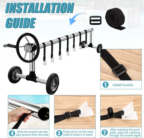 24pcs Solar Cover Reel Attachment Kit for In-Ground Swimming Pool, Including 8pcs Pool Solar Blanket Straps with Fastener Tabs & 8pcs Cord Plates ...