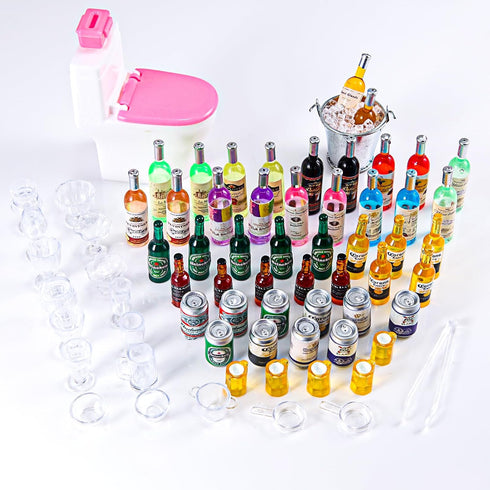 71 Pcs Miniature Ice Cubes Beer Bottles and Mini Drink Soda Pop Cans House Accessories for Fairy Garden Pub Bar Cake Decoration 1/12 Doll House Ba...