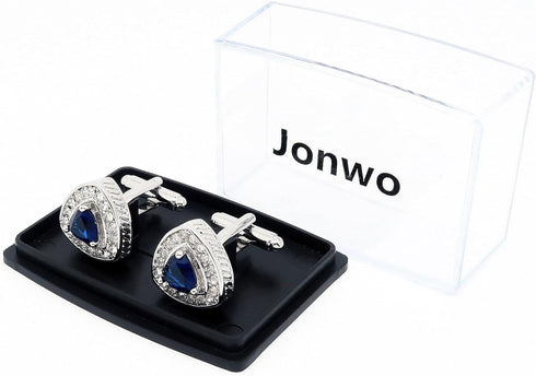 Silver Tone Triangle Gem Stone Cufflinks for Men Wedding Dress Men Crystal Cuff Links for Shirt Party Birthday Anniversary Dress...