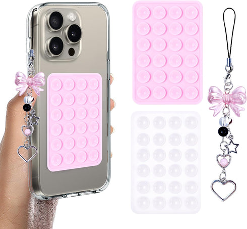 2Pcs Silicone Suction Phone Case Adhesive Mount, Anti-Slip Hands-Free Phone Holder, Sticky Phone Grip Compatible with iPhone and Android Cases for...