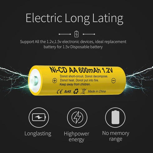 Batteries AA NiCd 600mAh 1.2V Rechargeable for Solar Garden Lights (16pcs AA)...