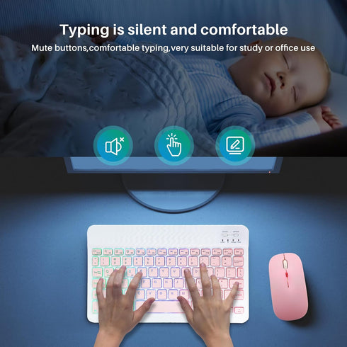 Bluetooth Keyboard and Mouse Combo for iPad - Rechargeable Wireless Keyboard & Mouse with 7-Color Backlit Compatible with iPad 9th/8th Gen, iPad P...