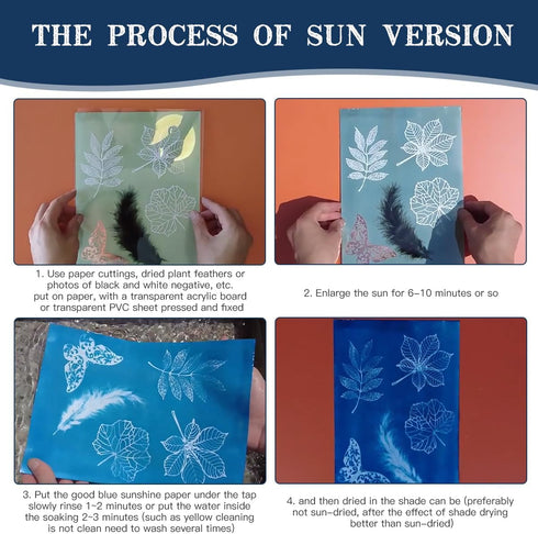 70 Sheets Cyanotype Paper 3.9 x 3.9 Inch Sun Print Paper Kit High Sensitive Sun Paper Solar Activated Nature Sun Printing Kit Drawing Paper for Ad...