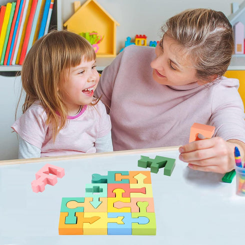 Wooden Shapes Puzzles Blocks Geometric Brain Teaser Montessori Toys Jigsaw 3D Logic IQ Game Shape Sorter Preschool STEM Educational Learning Gift ...
