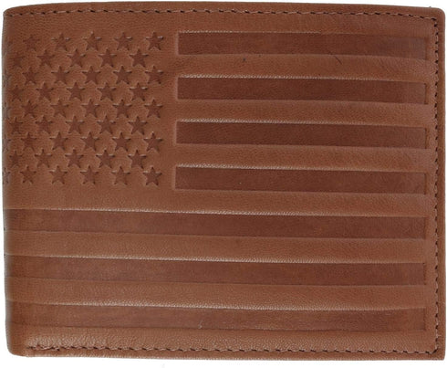 CTM® Men's Leather American Flag Embossed Bifold Wallet, Tan...