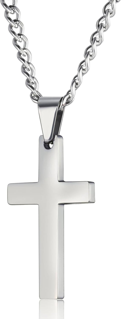 FIBO STEEL Stainless Steel Cross Pendant Chain Necklace for Men Women, 22-30 Inches...