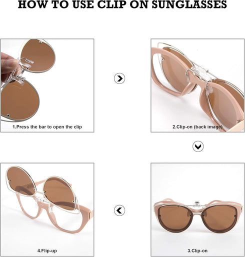 FEISEDY Polarized Cat Eye Clip On Sunglasses for Women Men, Rimless Flip Up Glasses Compatible for Prescription Eyewear B2670...