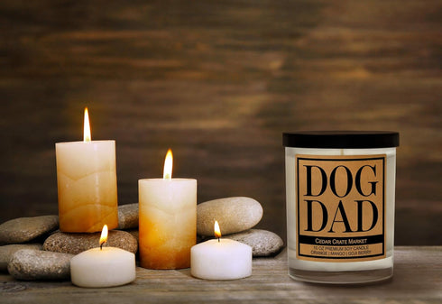 Dog Dad, Kraft Label Scented Soy Candle, Orange, Mango, Goji Berry, 10 Oz. Glass Jar Candle, Made in The USA, Decorative Candles, Funny and Sassy ...