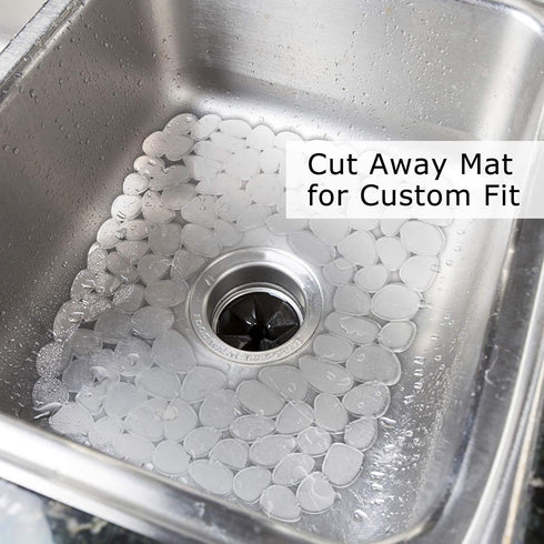 Sink Mat, 2Pcs Adjustable PVC Clear Pebble Sink Protector for Stainless Steel or Porcelain Sink, Dish Drying Mat for Bathroom Kitchen Sink Counter...