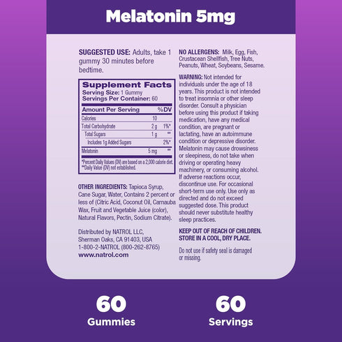 Natrol 5mg Melatonin Gummies, Sleep Support for Adults, Melatonin Supplements for Sleeping, 60 Strawberry-Flavored Gummies, 30 Day Supply...