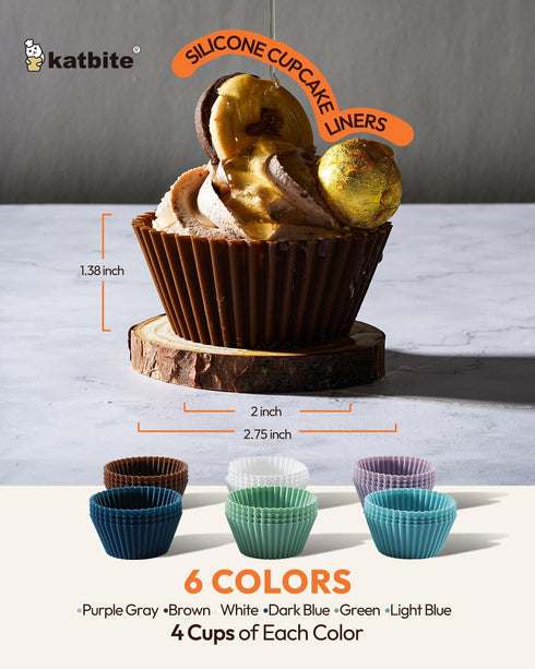 Silicone Cupcake Baking Cups Katbite 24 Pack Silicone Baking Cups Reusable Non-stick Heavy Duty Cupcake Liners for Baking Soft Pale Muffins Cups f...
