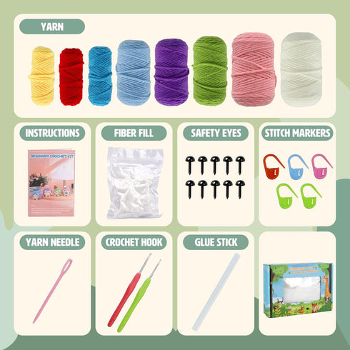 Crochet Kit for Beginners, Crochet Starter Kit with Step-by-Step Video Tutorials and Yarns, DIY Crochet Knitting Kit Animals Supplies for Adults K...