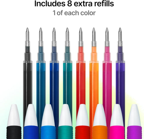 8 Multicolor Erasable Gel Pens + 8 FREE Ink Refills 0.7mm Retractable Fine Point Smooth Planner Pens Eraser Pen for Coloring Best Erasable Pens fo...