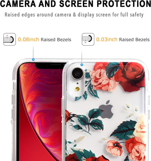 Flower Case for iPhone XR (6.1"), Floral Pattern Clear Slim Fit Ultra-Thin Girly Design, Shockproof Protective Hard PC Back with Soft TPU Bumper P...