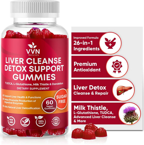 VVNaturals Sugar-Free 26-in-1 Liver Cleanse Detox & Repair Fatty Liver Formula Gummies; 3000mg Blend of Glutathione, Silymarin Milk Thistle, Choli...
