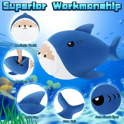 Shark Plush Stuffed Animal-16''Corgi Shark Plush Toy, Shiba Inu Shark Plush Pillow, Cute Soft Plush Shark Plushie Stuffed Toys, Shark Plush Pillow...