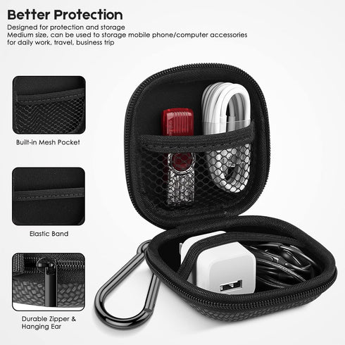 Earbud Case Hard EVA Earphone Carrying Cell Phone Accessories Storage Bag with Carabiner for Airpods Headset Flash Drive Charging Cable Key Wall C...