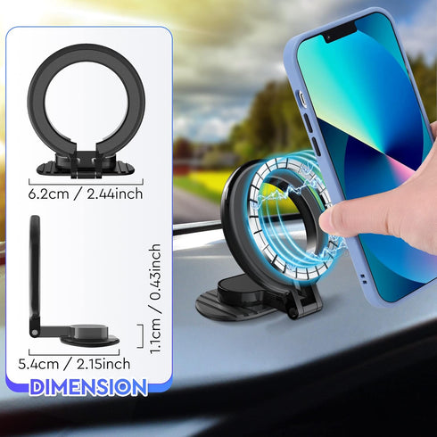 for Magsafe Magnetic Phone Mount - 360° Rotating Folding Car Phone Mount for Steering Wheel and Dashboard, for iPhone 14 13 12, Magsafe (Black)...