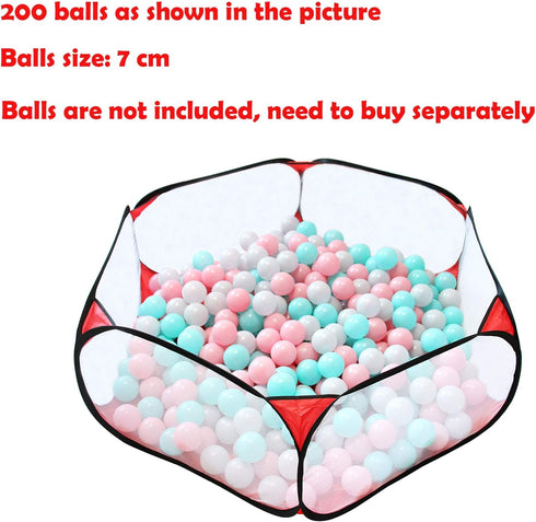Portable Cute Hexagon Playpen Children Ball Pit, Indoor and Outdoor Easy Folding Ball Play Pool Kids Toy Play Tent with Carry Tote (Black and Red)...