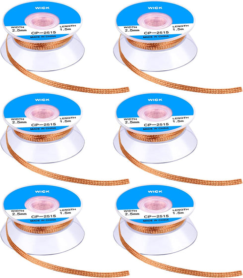 6 Pieces Solder Wicks No-Clean Solder Braided Wicks Desoldering Wicks, 1.5 meter Length (Blue,0.1 Inch)...