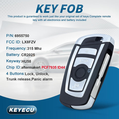EWS Modified Flip Remote Key 315MHZ ID44 1998-2005 for BMW 3 5 + 7 Series HU58...