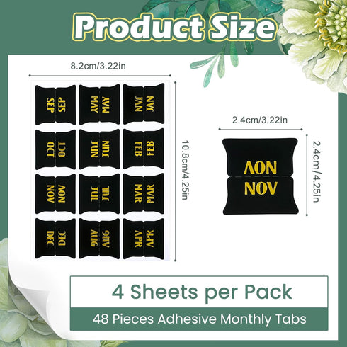 48 pieces Monthly Tabs, Adhesive Month Tabs for Planner Black Monthly Calendar Stickers Monthly Tabs for Planners Journal Notebook Office School S...