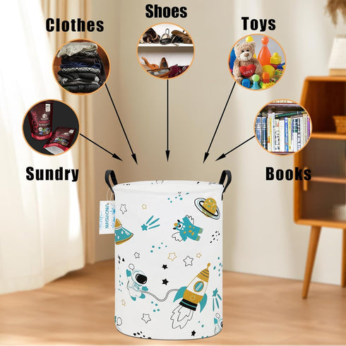 LANGYASHAN Storage Bin, Canvas Fabric Collapsible Organizer Basket for Laundry Hamper,Toy Bins,Gift Baskets, Bedroom, Clothes,Baby Nursery (Round ...