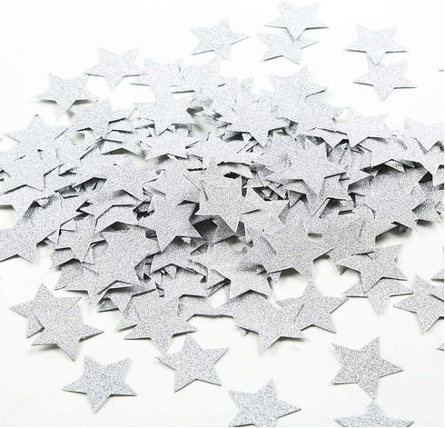 MOWO Glitter Star Confetti Wedding Party Decor and Table Decor 1.2’’ in Diameter (silver glitter,200pc)...