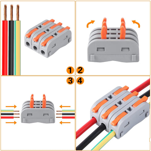 90 pcs XHF Conductor Compact Connectors Lever Connectors Nuts, Electrical Connectors Wire Terminals for any Circuit Inline Splices 28-12 AWG (SPL-...