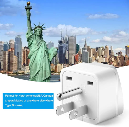 2 Pack US Travel Plug Adapter, EU,UK,AU,in,CN,JP,Asia,Italy,Brazil to USA (Type B), 3 Prong Grounded USA Wall Plug Wall Outlet Power Charger Conve...