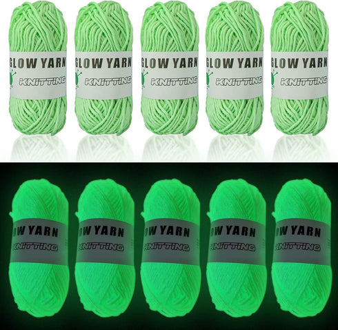 Glow in The Dark Yarn for Crochet, 5 Roll Upgrade Luminous Yarn for Crocheting, 50 Yards DIY Arts Bulk Crafts Sewing Beginner Supplies for Music F...
