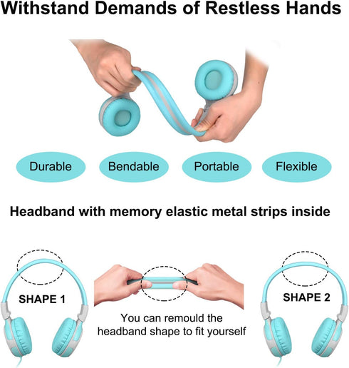 SIMOLIO Durable Kids Headphone with Microphone, Safe 75dB,85dB,94dB Volume Limit, Audio Share Function Child Headphone with 3.5mm Plug for Girls/B...
