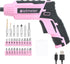 Bielmeier 4V Pink Cordless Screwdriver Set, Small Electric Drill for Women, Rechargeable with 27 Piece Driver Set, Mini Electric Screwdriver with ...