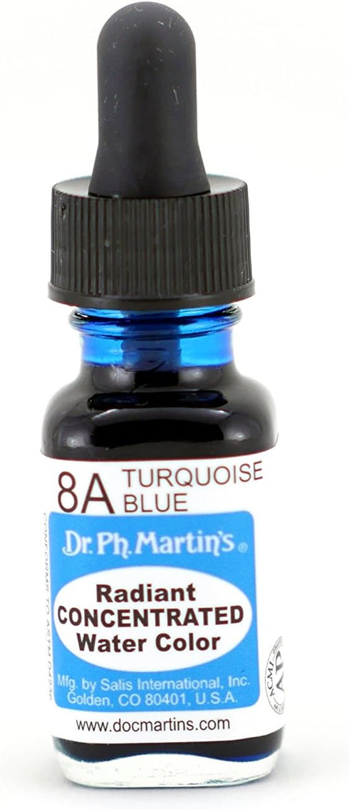 Dr. Ph. Martin's RADI05OZS8A Radiant Concentrated Water Color (8A) Watercolor Bottle, 0.5 oz, Turquoise Blue, 1 Bottle...